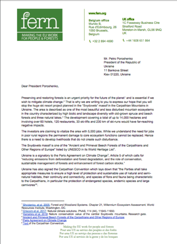 NGO Letter: Stop the Svydovets ski resort in Ukraine