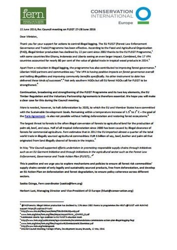 Letter to agriculture ministers for European Council meeting on FLEGT