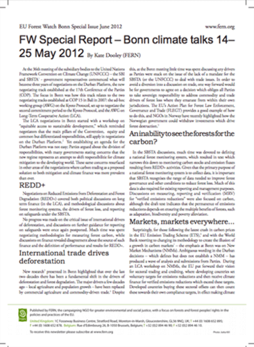 ForestWatch Issue 172 June 2012 and update from Bonn climate talks