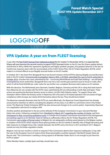 A year on from FLEGT licensing - VPA Update, November 2017