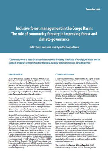 Projet CoNGOs: discussion dun nouveau paradigme pour la foresterie communautaire (Douala)