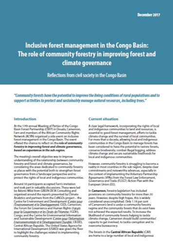 CoNGOs project : Discussion of a new paradigm for community forestry