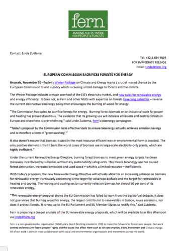 European Commission sacrifices forests for energy