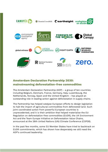 Amsterdam Declaration Partnership 2030: mainstreaming deforestation-free commodities