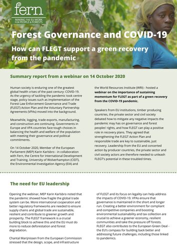 Forest governance and COVID-19: How can FLEGT support a green recovery from the pandemic?
