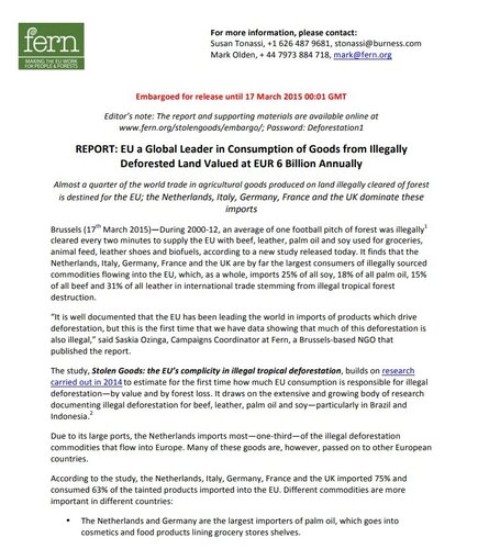 EU a Global Leader in Consumption of Goods from Illegally Deforested Land Valued at EUR 6 Billion Annually