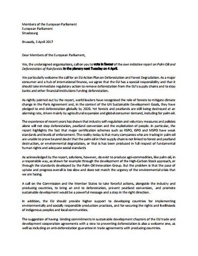 NGOs call on MEPs to vote in favour of the own initiative report on Palm Oil and Deforestation of Rainforests
