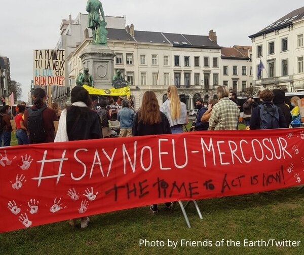 Demonstration in Brussels against Mercosur credit Friends of the Earth FW March 2021