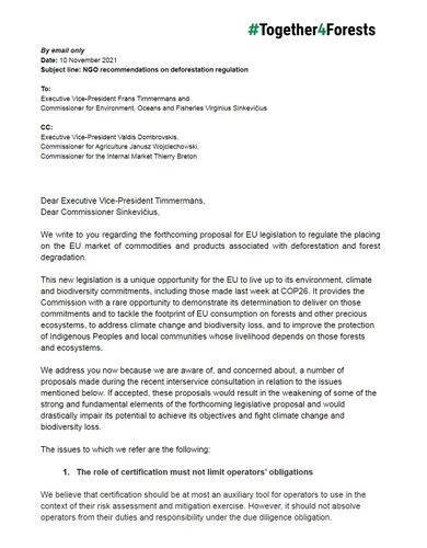 NGO recommendations on deforestation regulation