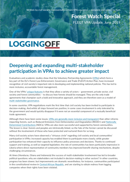 Deepening and expanding multi-stakeholder participation in VPAs to achieve greater impact