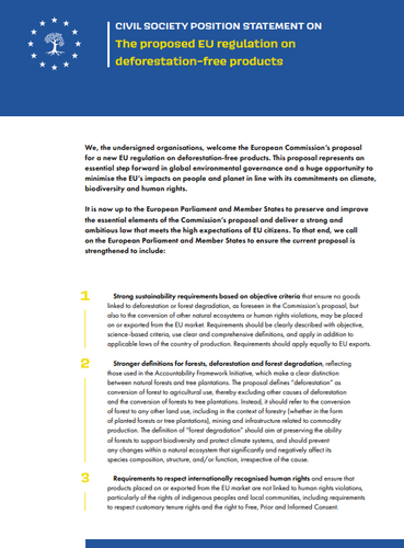 Civil Society calls on the EU and its Member States to strengthen the Proposed Regulation on Deforestation-Free Products