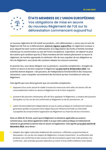 NGO Statement: EU Member States' obligations to implement the new EU Deforestation Regulation start today