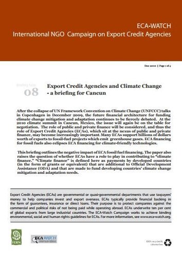 Export Credit Agencies and Climate Change: a briefing for Cancun