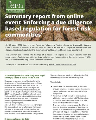 Enforcing a Due Diligence based regulation for forest risk commodities