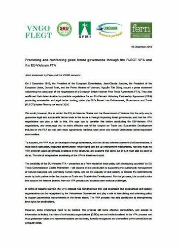 Vietnamese NGOs call for improved forest governance through FLEGT VPA and free trade deal