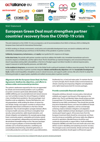 European Green Deal must strengthen partner countries’ recovery from the COVID-19 crisis