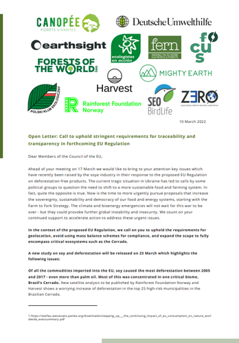OPEN LETTER: CALL TO UPHOLD STRINGENT REQUIREMENTS FOR TRACEABILITY AND TRANSPARENCY IN FORTHCOMING EU REGULATION