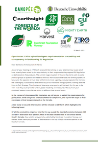 OPEN LETTER: CALL TO UPHOLD STRINGENT REQUIREMENTS FOR TRACEABILITY AND TRANSPARENCY IN FORTHCOMING EU REGULATION