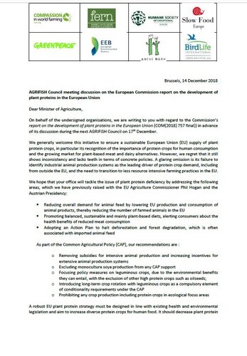 Civil society letter - AGRIFISH Council meeting discussion on plant proteins in the EU