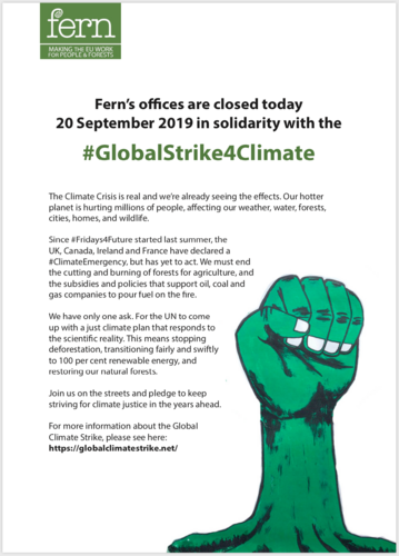 Fern’s offices are closed today 20 September 2019 in solidarity with the #GlobalStrike4Climate