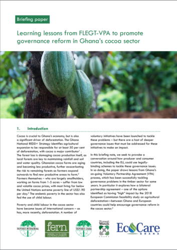 Learning lessons from FLEGT-VPA to promote governance reform in Ghana’s cocoa sector