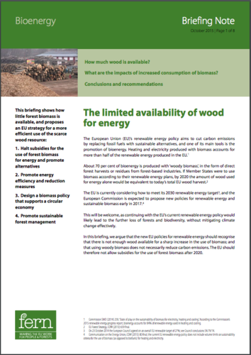 Bioenergy briefing note 1: the limited availability of wood for energy