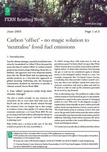 Carbon offset - no magic solution to neutralise fossil fuel emissions