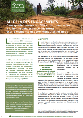 Au-delà des engagements : Dans quelle mesure les CDN contribuent-elles à la bonne gouvernance des forêts et à la résilience des communautés locales ?
