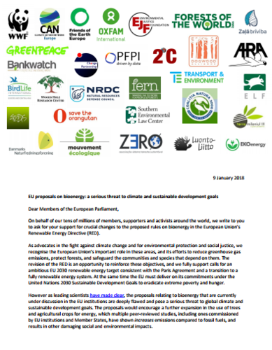 EU proposals on bioenergy: a serious threat to climate and sustainable development goals