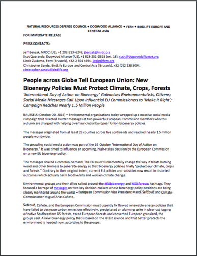 People across globe tell European Union: New bioenergy policies must protect climate, crops, forests
