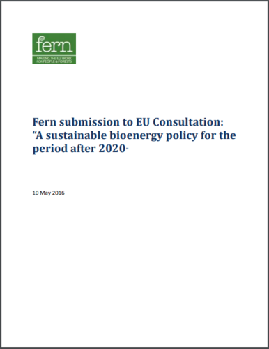 Fern submission to EU Consultation: “A sustainable bioenergy policy for the period after 2020”