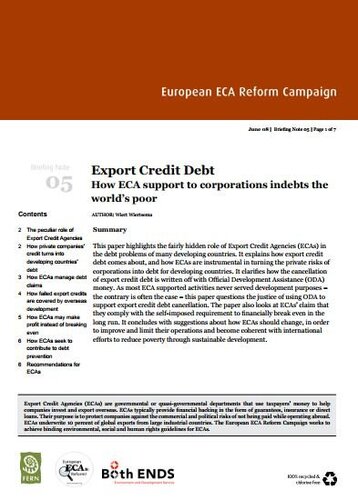 Export Credit Debt. How ECA support to corporations indebts the worlds poor