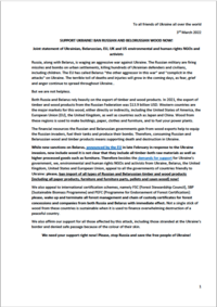 Joint statement to ban Russian wood and support Ukraine
