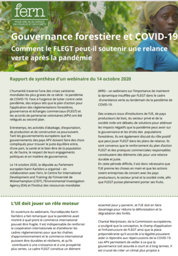 Gouvernance forestière et COVID-19 : Comment le FLEGT peut-il soutenir une relance verte après la pandémie ?