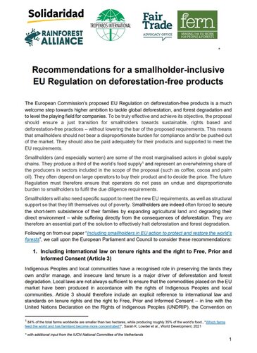 Rights-based NGOs urge the EU to ensure a smallholder-inclusive Regulation on deforestation-free products