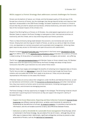 NGOs support a Forest Strategy that addresses current challenges for forests