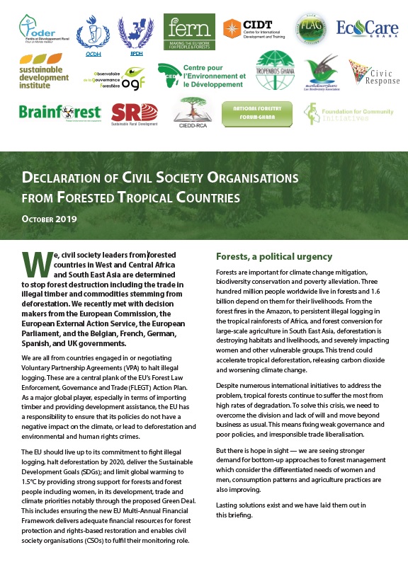 Déclaration des Organisations de la Société Civile de Pays Forestiers Tropicaux