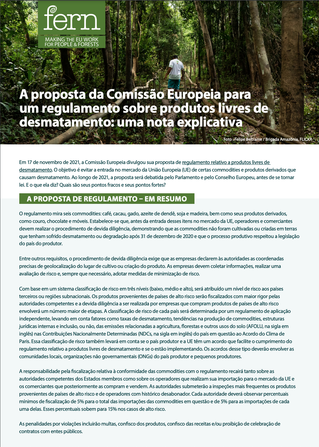 A proposta da Comissão Europeia para um regulamento sobre produtos livres de desmatamento: uma nota explicativa