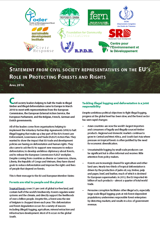 Déclaration des représentants de la société civile sur le rôle de lUnion européenne dans la protection des forêts